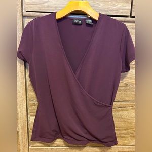 Deep Purple Short Sleeve Faux Wrap Top